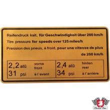 Sticker, tyre pressure, 200 km/h