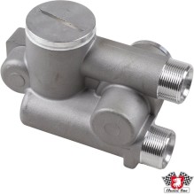 Oil thermostat housing, external. With fittings for oil lines