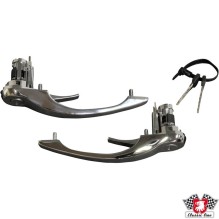 Door handle set with lock cylinder and template keys, chrome, left/right