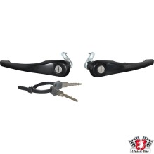 Door handle set with lock cylinder and template keys, black, left/right