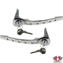 Door handle set with custom drilled holes, chrome, left/right, with lock cylinder and key