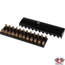 Fuse box with cover, bakelite, black, for 12 fuses