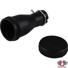Oil filler extension with cap and gasket, black