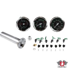 Porsche 356 dashboard gauges replica set, fuel, temperature, speedometer and tachometer. Current must be above 13.7V