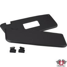 Sun visor set with mirror in passenger side, with clips, black