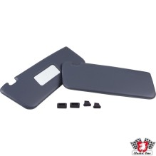 Sun visor set with mirror in passenger side, with clips, dark blue