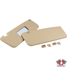 Sun visor set with mirror in passenger side, with clips, beige