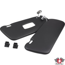 Sun visor set with mirror in passenger side, with clips, black