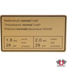 Sticker, tyre pressure