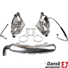 Exhaust conversion set, free-flow, with one Ø84 mm tail pipe (built-in modification needed). Including heat exchangers an...
