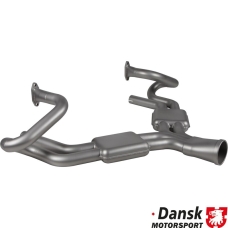 Manifold exhaust with boxes and round tail pipe, Sport, Sebring style. With 8 mm flanges. Made of glass bead blasted stai...