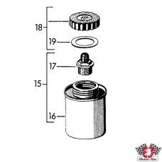 Brake fluid tank, aluminium, without cap. Design not 100% like original