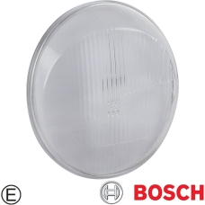 Headlight lens with E-mark, Bosch. For LHD