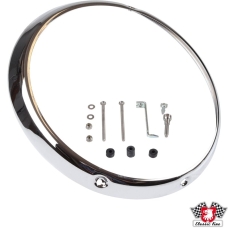 Headlight rim, 3 holes, chrome. With mounting parts