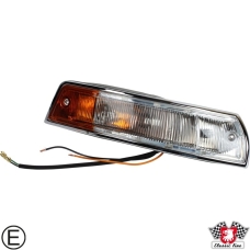 Indicator, front, complete with plastic housing, orange/white, with E-Mark, left