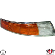 Lens for indicator with chrome rim, front, EU version, orange/clear, with E-mark, right