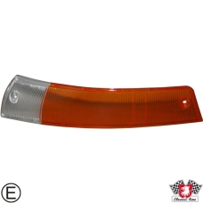 Lens for indicator with chrome rim, front, EU version, orange/clear, left, with E-mark