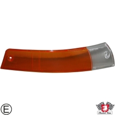 Lens for indicator with chrome rim, front, EU version, orange/clear, right, with E-mark