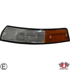 Lens for indicator with black rim, front, US version, clear/orange, left, with E-mark