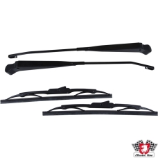Wiper set with wiper arms and blades, stainless steel, black painted, left/right