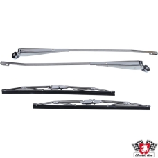 Wiper set with wiper arms and blades, stainless steel, polished, left/right