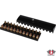 Fuse box with cover, bakelite, black, for 12 fuses