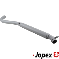 Tail pipe with damper, length 850 mm. Outlet in left side of the vehicle. Made of steel with grey paint
