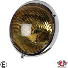 Headlight, yellow glass, assymetric, with E-mark