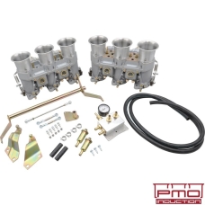 Complete carburettor set, 46 mm, choke 40, mains 165, air corrector 180. Includes carburettors, linkage and regulator. Pe...